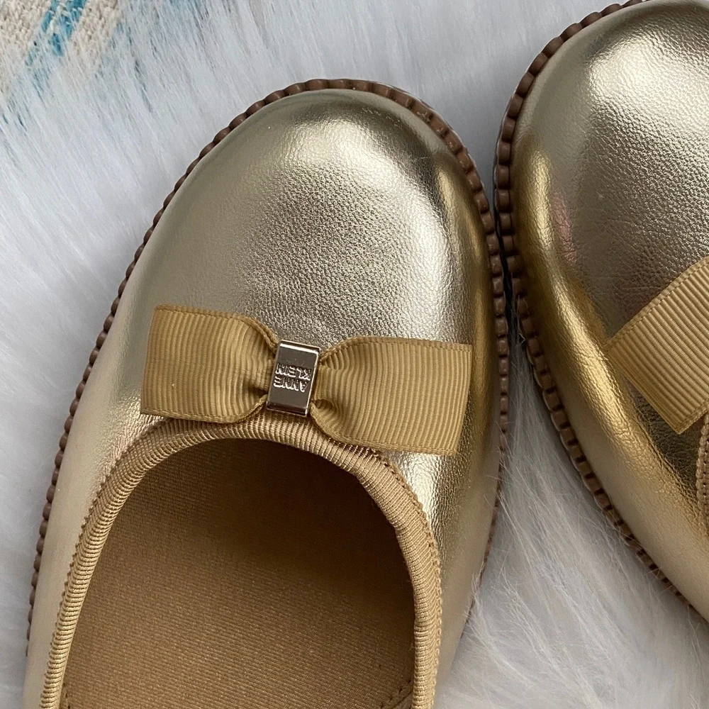 Anne Klein Metallic Gold Loafers with Bow 9.5 new